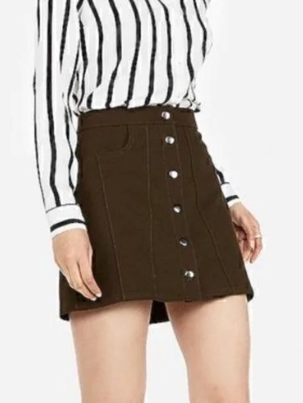 Express Olive Buttoned Mini Skirt